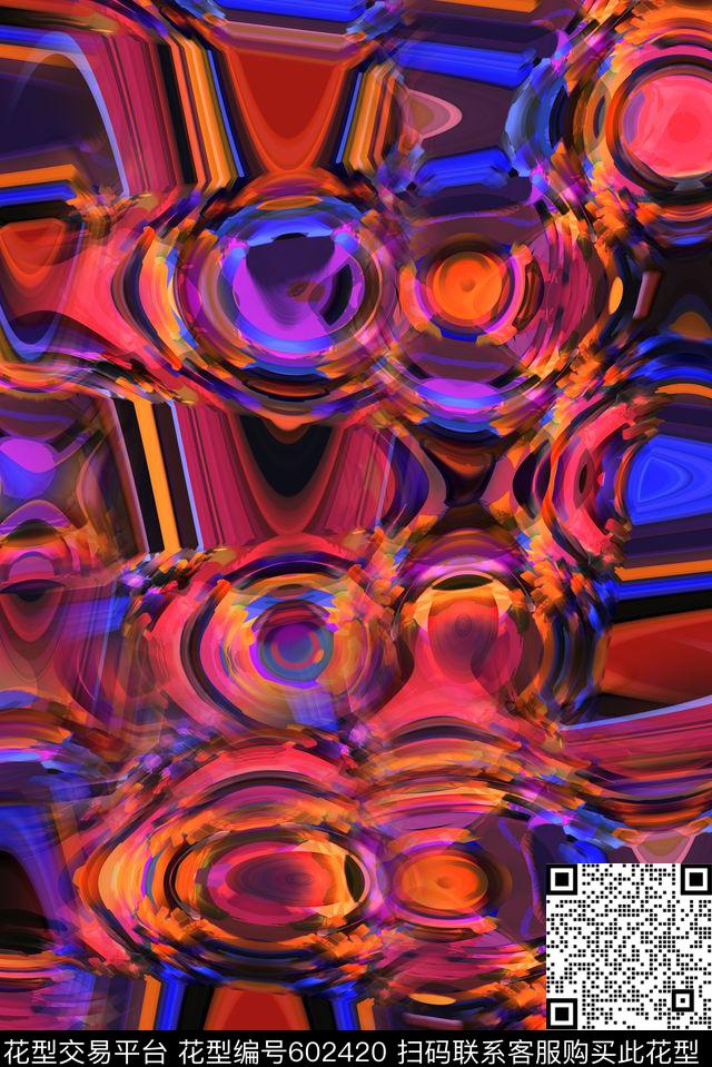几何扭曲圈圈数码印花华亿平台下载（图片编号: 602420） - 瓦栏（Walan）
