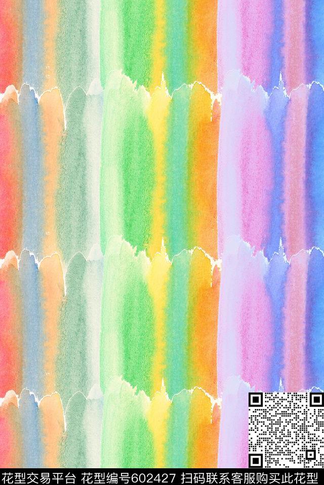 浸染渐变水彩竖条数码印花华亿平台下载（图片编号: 602427） - 瓦栏（Walan）