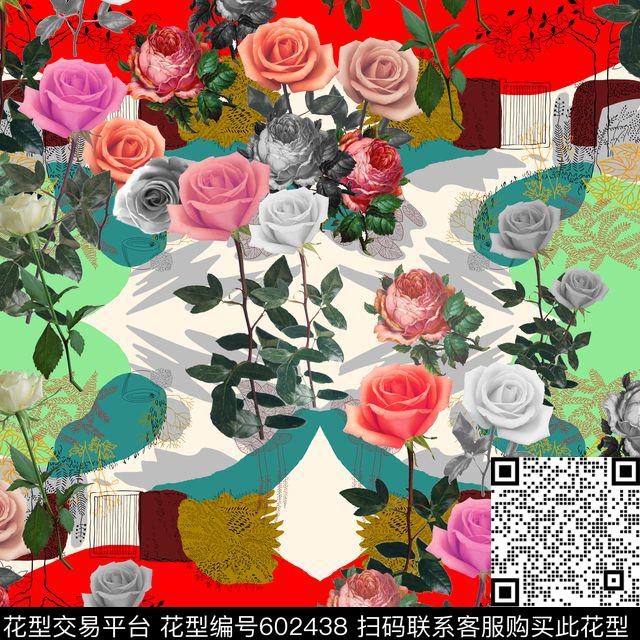 玫瑰玫瑰花数码印花华亿平台下载（图片编号: 602438） - 瓦栏（Walan）