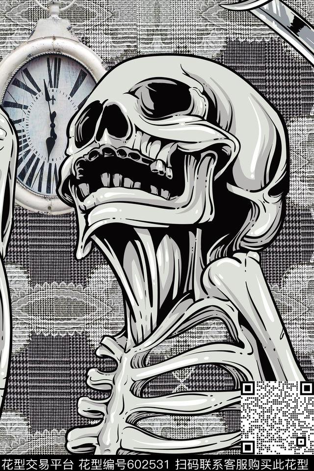 夹克时钟骷髅头数码印花华亿平台下载（图片编号: 602531） - 瓦栏（Walan）