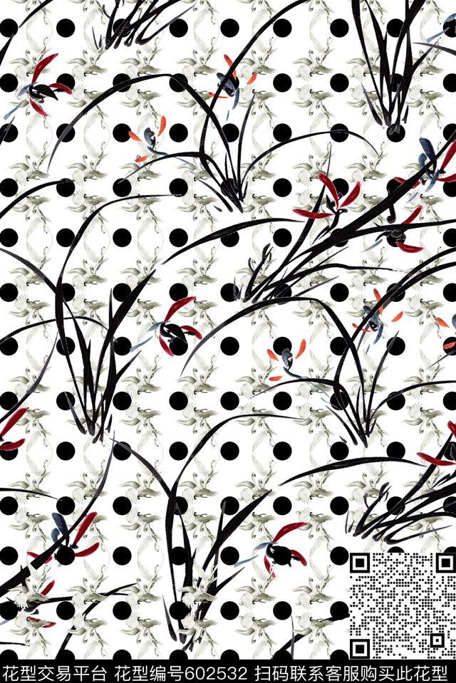 时尚波点天鹅数码印花华亿平台下载（图片编号: 602532） - 瓦栏（Walan）