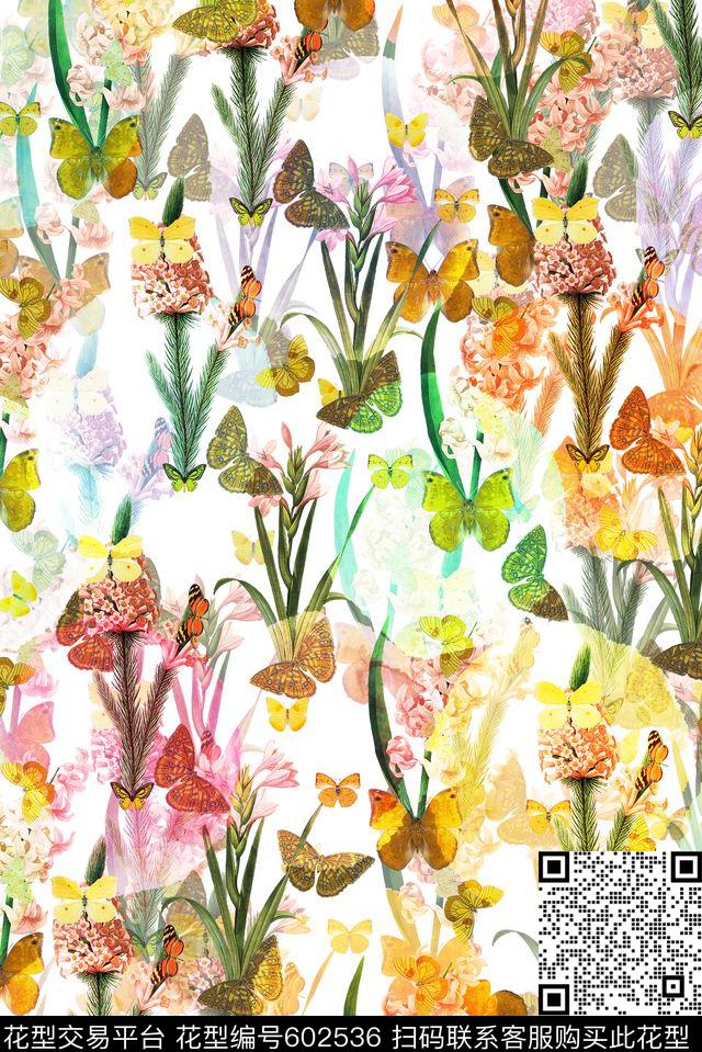 水彩波点蝴蝶数码印花华亿平台下载（图片编号: 602536） - 瓦栏（Walan）