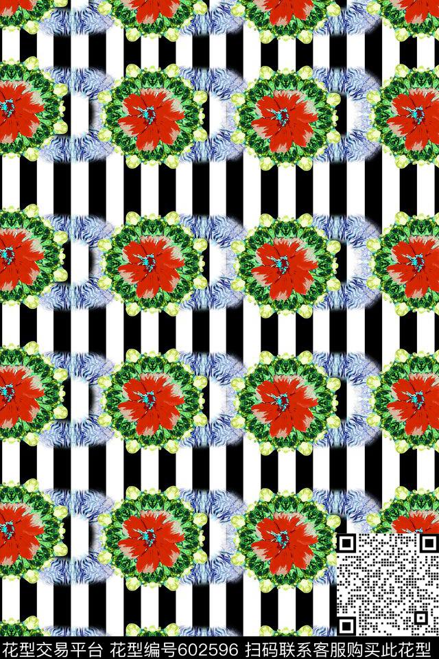 几何线条水彩花环休闲风数码印花华亿平台下载（图片编号: 602596） - 瓦栏（Walan）