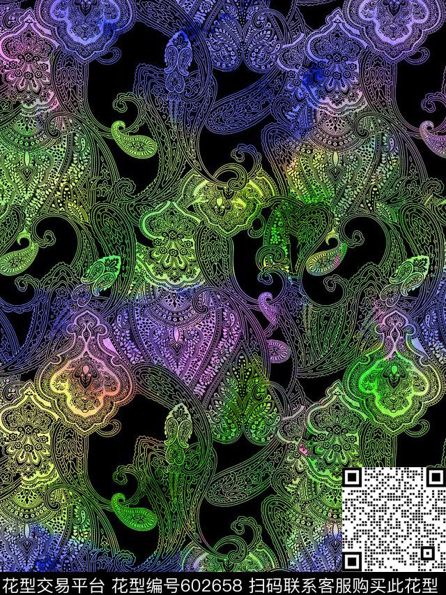 笔触随意抽象数码印花华亿平台下载（图片编号: 602658） - 瓦栏（Walan）