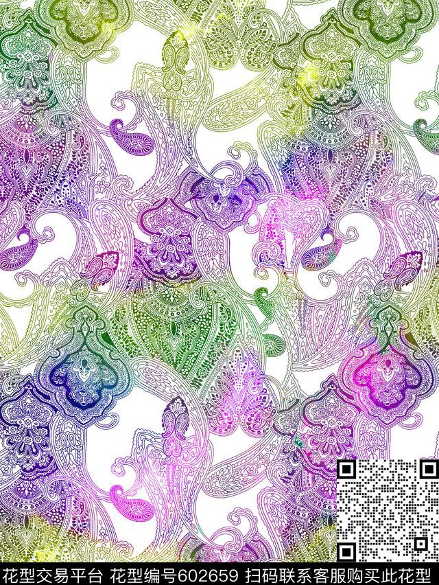 笔触随意抽象数码印花华亿平台下载（图片编号: 602659） - 瓦栏（Walan）