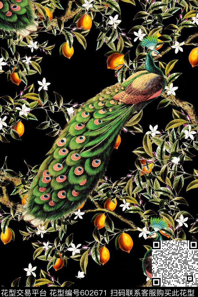 孔雀植物纯色底数码印花华亿平台下载（图片编号: 602671） - 瓦栏（Walan）