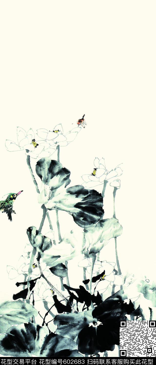 国画山水画定位数码印花华亿平台下载（图片编号: 602683） - 瓦栏（Walan）