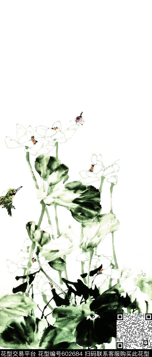 国画山水画定位数码印花华亿平台下载（图片编号: 602684） - 瓦栏（Walan）