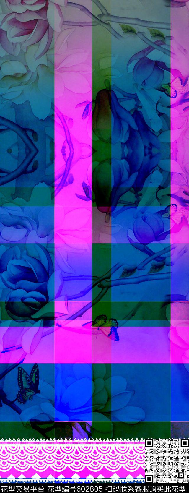 玉兰花格子蕾丝数码印花华亿平台下载（图片编号: 602805） - 瓦栏（Walan）