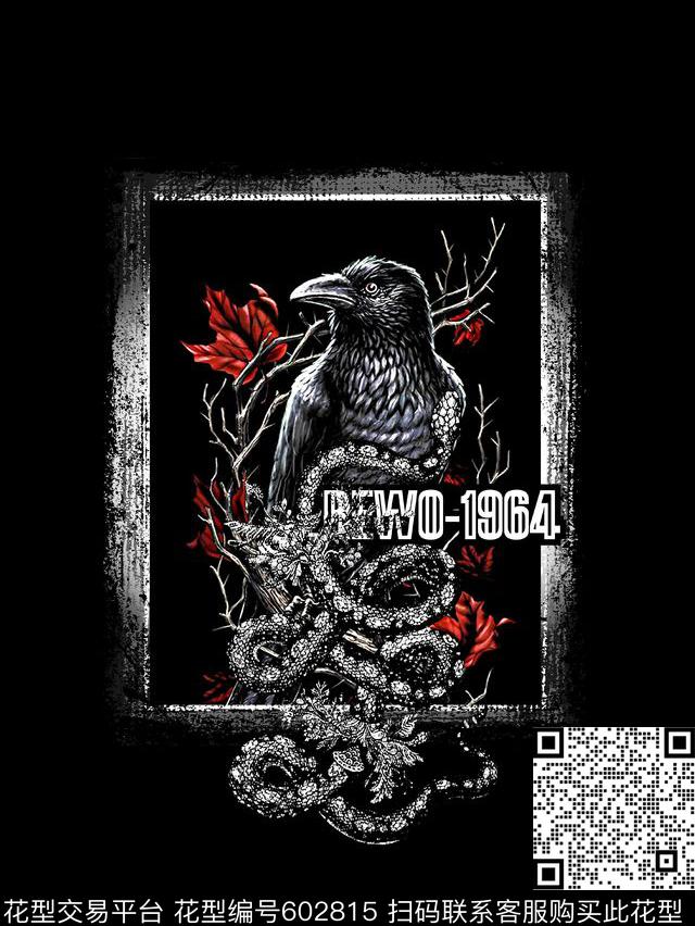 复古花鸟男装T恤数码印花华亿平台下载（图片编号: 602815） - 瓦栏（Walan）