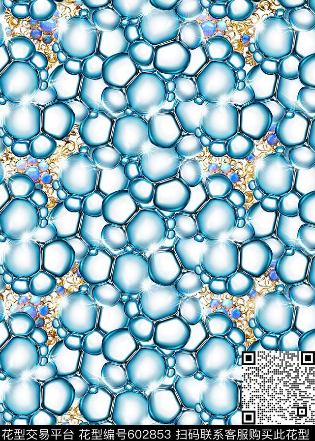 珠宝饰品机理蓝色水晶数码印花华亿平台下载（图片编号: 602853） - 瓦栏（Walan）