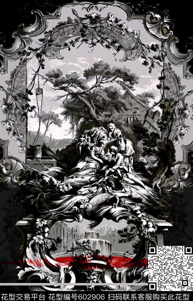 巴洛克风人物条纹传统印花华亿平台下载（图片编号: 602906） - 瓦栏（Walan）