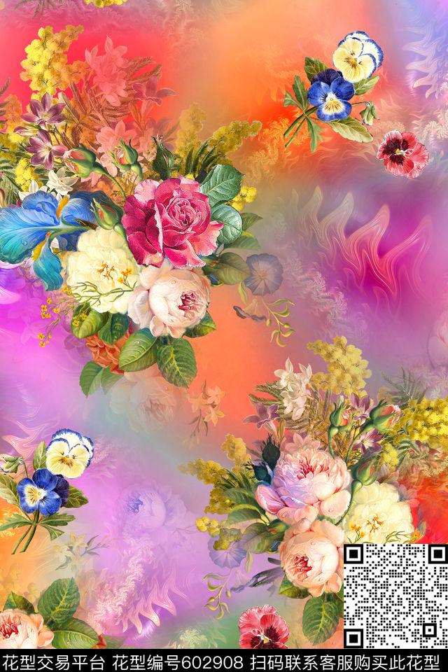 光影油画花卉分形数码印花华亿平台下载（图片编号: 602908） - 瓦栏（Walan）