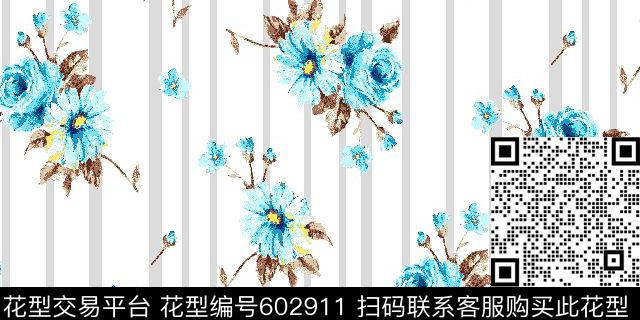 条纹花卉春夏传统印花华亿平台下载（图片编号: 602911） - 瓦栏（Walan）