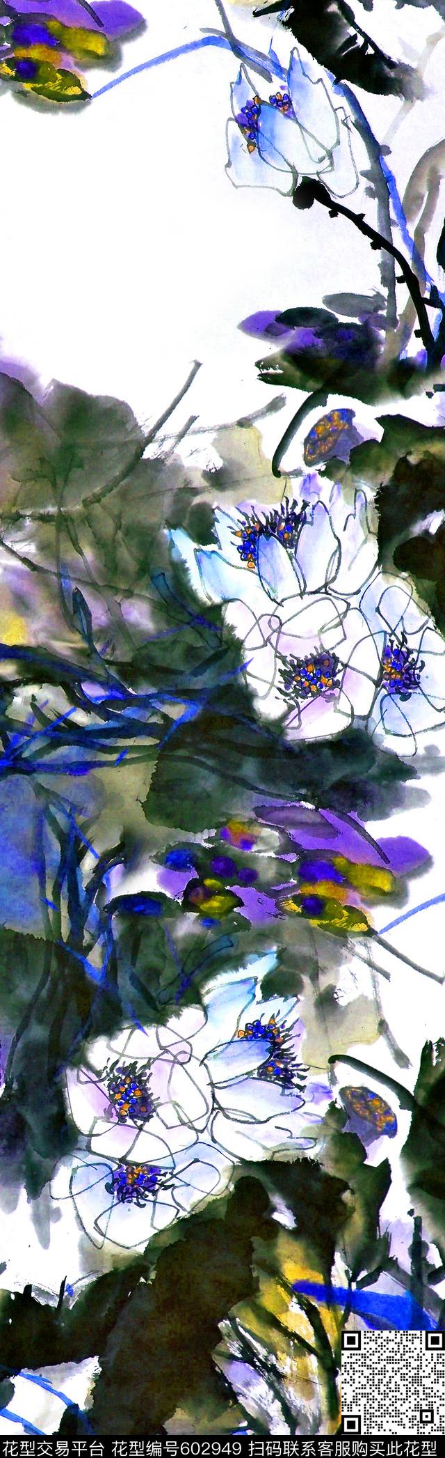 花卉荷花中国风数码印花华亿平台下载（图片编号: 602949） - 瓦栏（Walan）