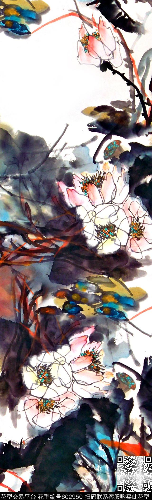 花卉荷花中国风数码印花华亿平台下载（图片编号: 602950） - 瓦栏（Walan）
