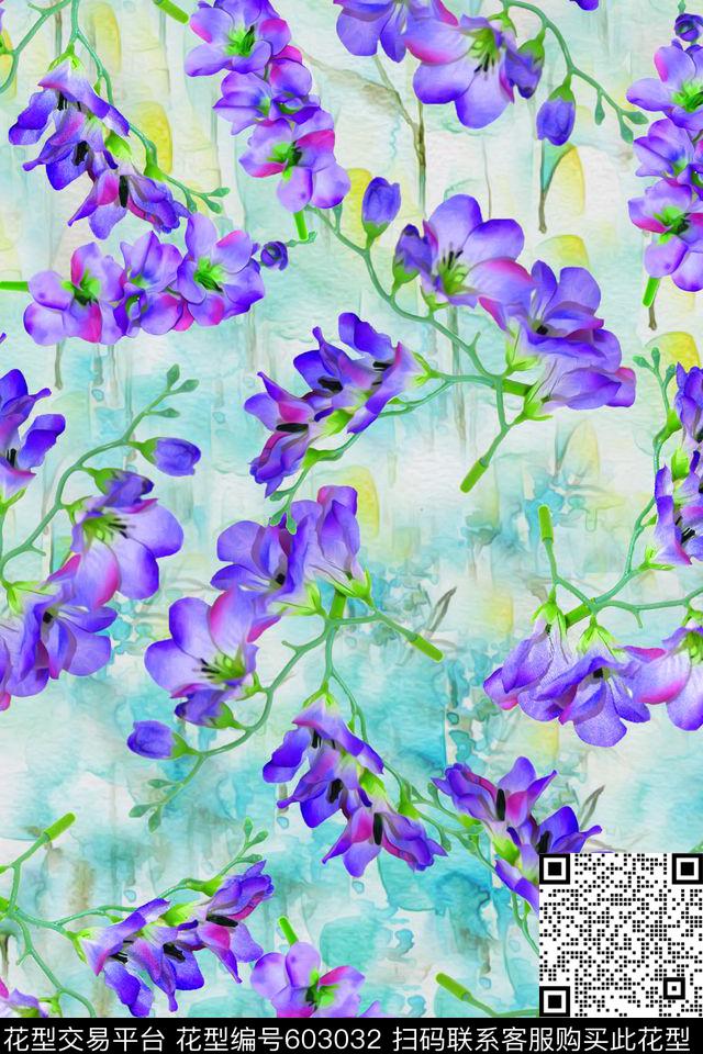 水彩女装花朵数码印花华亿平台下载（图片编号: 603032） - 瓦栏（Walan）