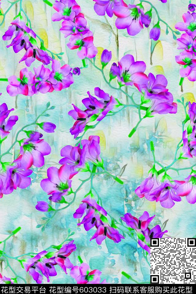 水彩女装花朵数码印花华亿平台下载（图片编号: 603033） - 瓦栏（Walan）