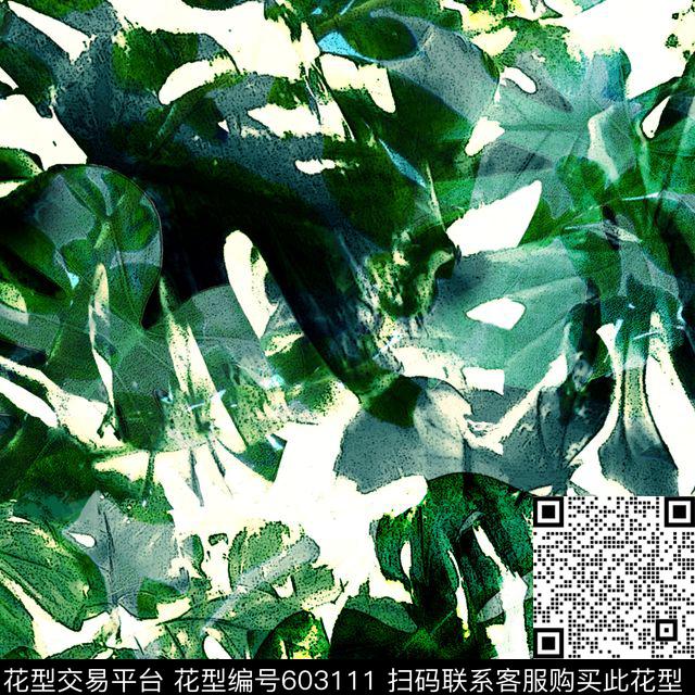 热带叶子时尚数码印花华亿平台下载（图片编号: 603111） - 瓦栏（Walan）