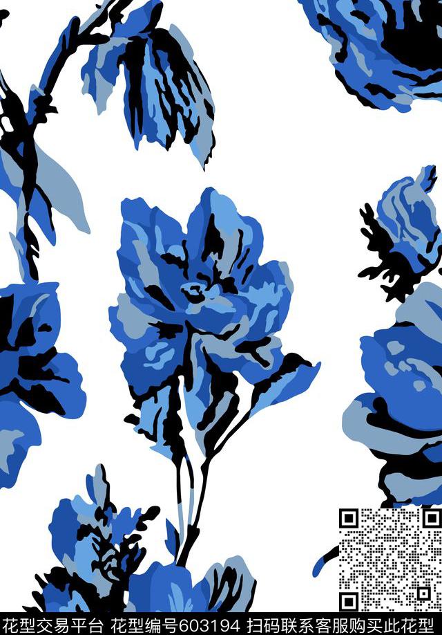 裙装华亿平台手绘花卉水彩花卉传统印花华亿平台下载（图片编号: 603194） - 瓦栏（Walan）