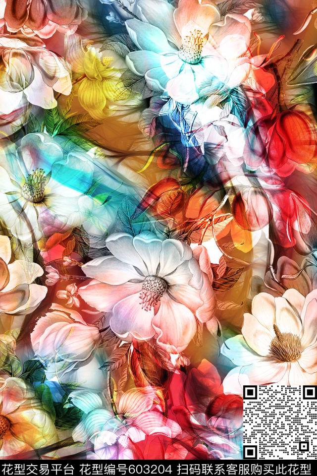 兰花花朵花卉数码印花华亿平台下载（图片编号: 603204） - 瓦栏（Walan）