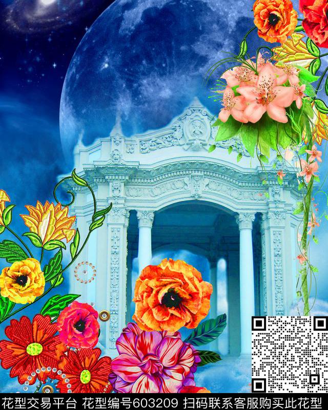 围巾华亿平台。定位花卉星空数码印花华亿平台下载（图片编号: 603209） - 瓦栏（Walan）