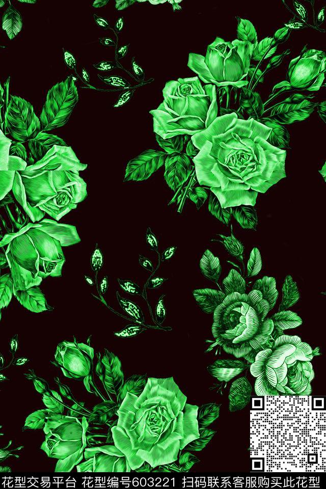 玫瑰花朵花卉数码印花华亿平台下载（图片编号: 603221） - 瓦栏（Walan）