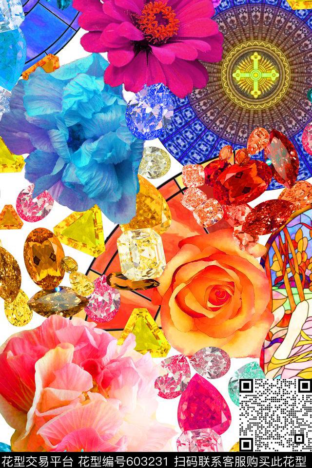 跳接大花钻石数码印花华亿平台下载（图片编号: 603231） - 瓦栏（Walan）