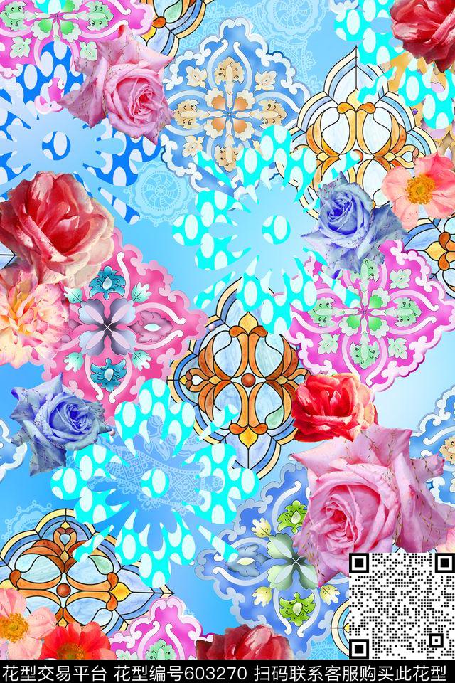 花卉几何民族风。中老年。满版数码印花华亿平台下载（图片编号: 603270） - 瓦栏（Walan）