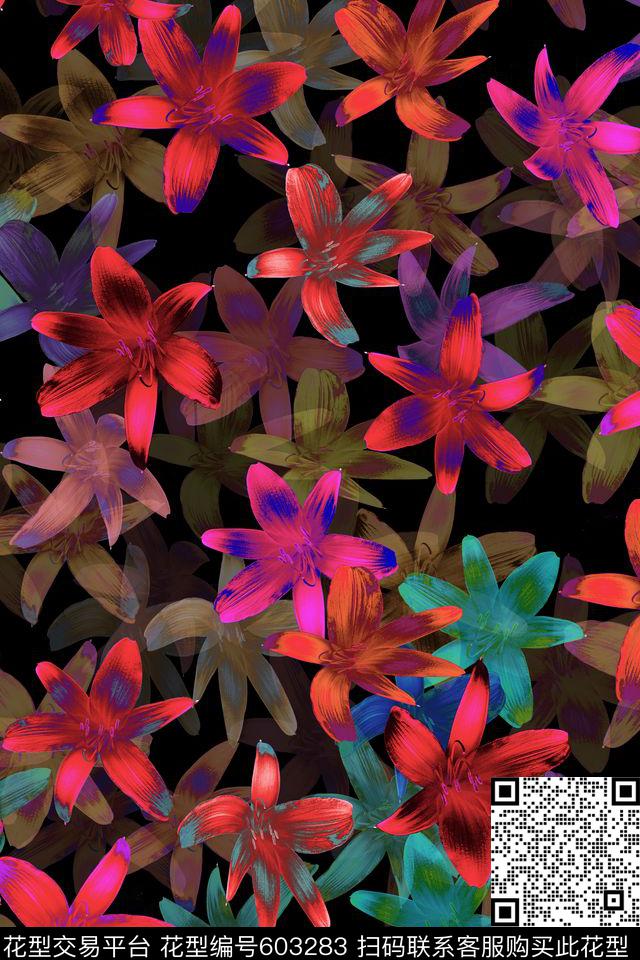 手绘小花绚丽数码印花华亿平台下载（图片编号: 603283） - 瓦栏（Walan）