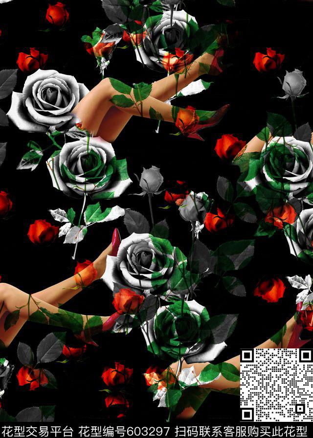 女装通用款花卉数码印花华亿平台下载（图片编号: 603297） - 瓦栏（Walan）