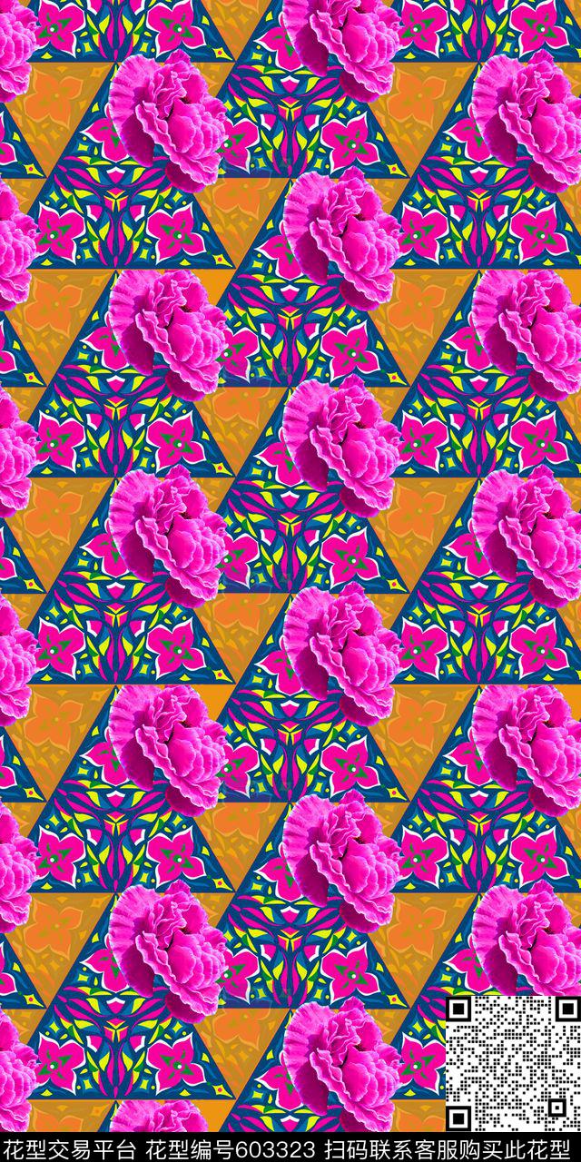 大花民族风几何。中老年。满版数码印花华亿平台下载（图片编号: 603323） - 瓦栏（Walan）