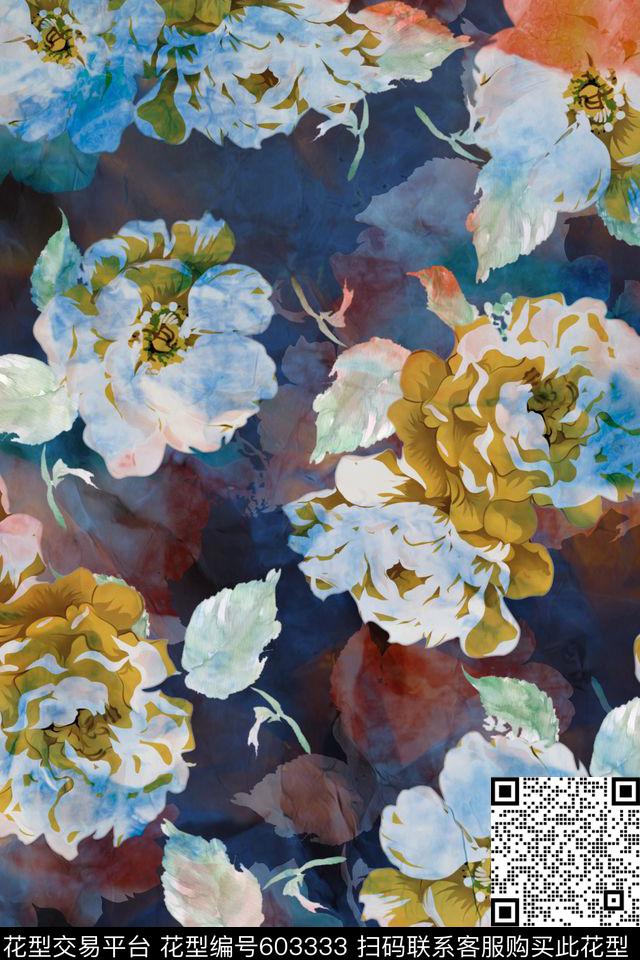 水彩花卉女装数码印花华亿平台下载（图片编号: 603333） - 瓦栏（Walan）