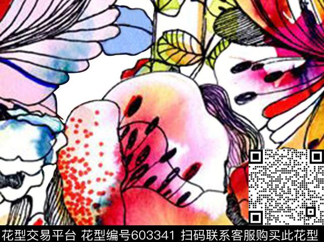 裙装华亿平台手绘花卉水彩花卉数码印花华亿平台下载（图片编号: 603341） - 瓦栏（Walan）