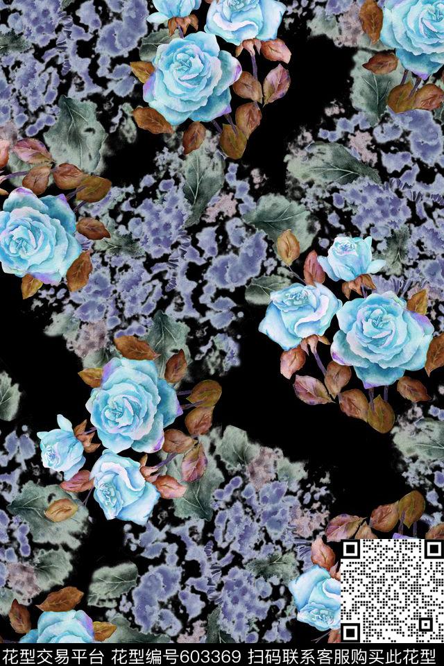水彩花卉女装数码印花华亿平台下载（图片编号: 603369） - 瓦栏（Walan）