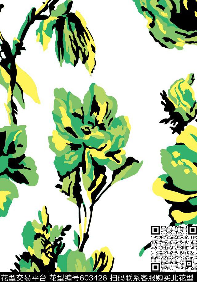 裙装华亿平台手绘花卉水彩花卉传统印花华亿平台下载（图片编号: 603426） - 瓦栏（Walan）