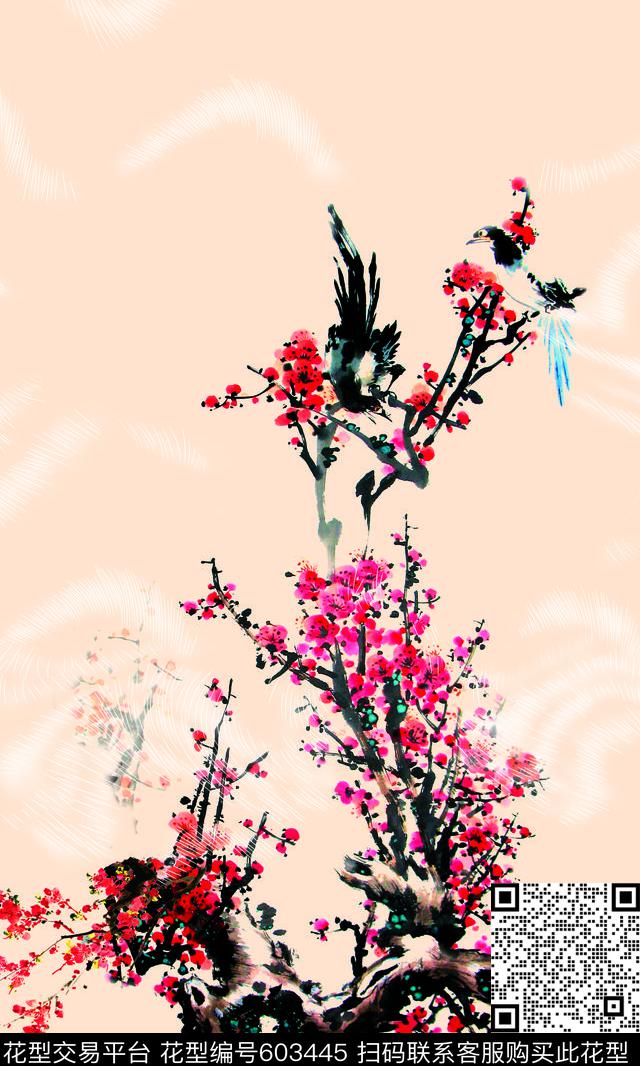 云纹国画山水画数码印花华亿平台下载（图片编号: 603445） - 瓦栏（Walan）