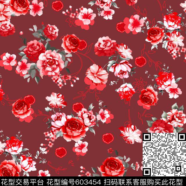 花卉传统印花华亿平台下载（图片编号: 603454） - 瓦栏（Walan）