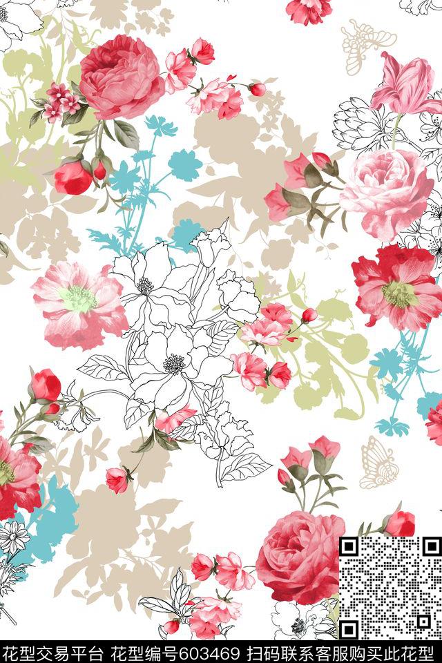花卉传统印花华亿平台下载（图片编号: 603469） - 瓦栏（Walan）