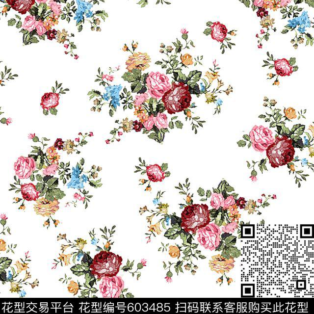 花卉清爽底色花传统印花华亿平台下载（图片编号: 603485） - 瓦栏（Walan）