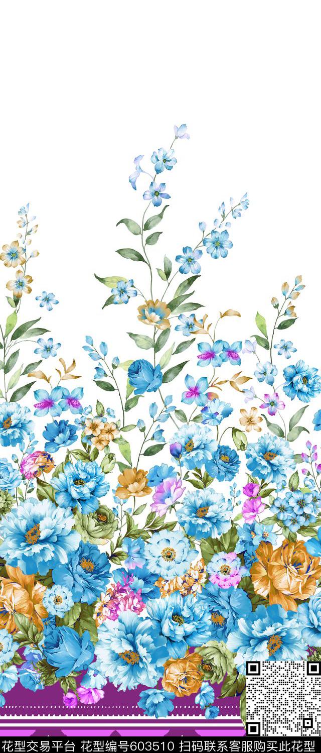 花卉定位花女装定位花数码印花华亿平台下载（图片编号: 603510） - 瓦栏（Walan）