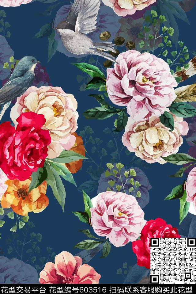 水彩花朵花卉数码印花华亿平台下载（图片编号: 603516） - 瓦栏（Walan）