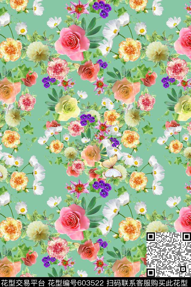 满版花卉蝴蝶数码印花华亿平台下载（图片编号: 603522） - 瓦栏（Walan）