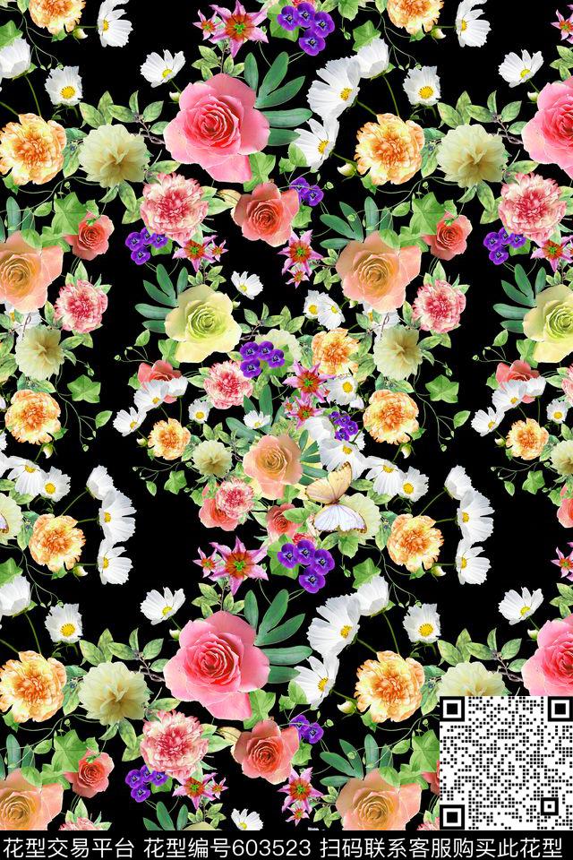 满版花卉蝴蝶数码印花华亿平台下载（图片编号: 603523） - 瓦栏（Walan）