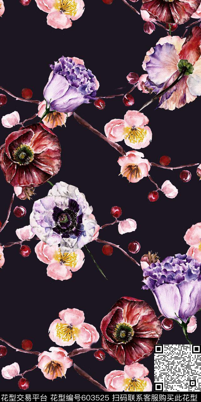 玉兰花手绘花卉数码印花华亿平台下载（图片编号: 603525） - 瓦栏（Walan）