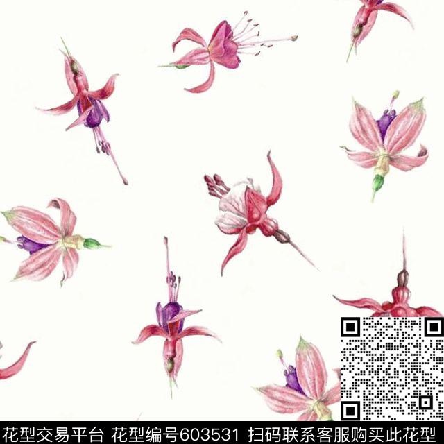 手绘花卉彩铅花朵女装小碎花传统印花华亿平台下载（图片编号: 603531） - 瓦栏（Walan）