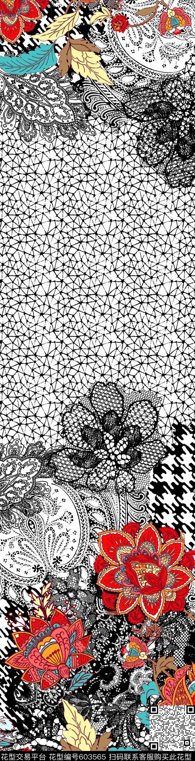 黑白佩斯利纹样数码印花华亿平台下载（图片编号: 603565） - 瓦栏（Walan）