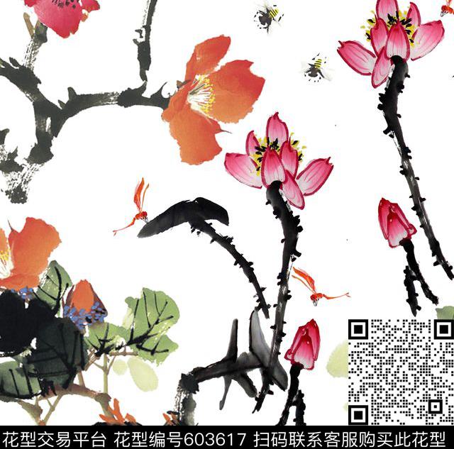 水彩花卉花卉中国传统水墨花卉传统印花华亿平台下载（图片编号: 603617） - 瓦栏（Walan）