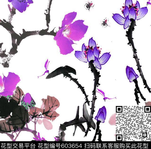 水彩花卉花卉中国传统水墨花卉传统印花华亿平台下载（图片编号: 603654） - 瓦栏（Walan）