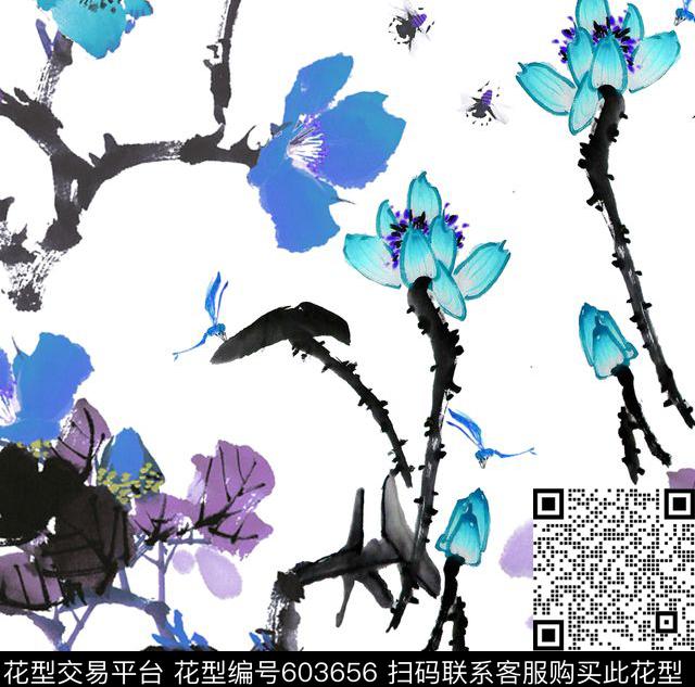 水彩花卉花卉中国传统水墨花卉传统印花华亿平台下载（图片编号: 603656） - 瓦栏（Walan）